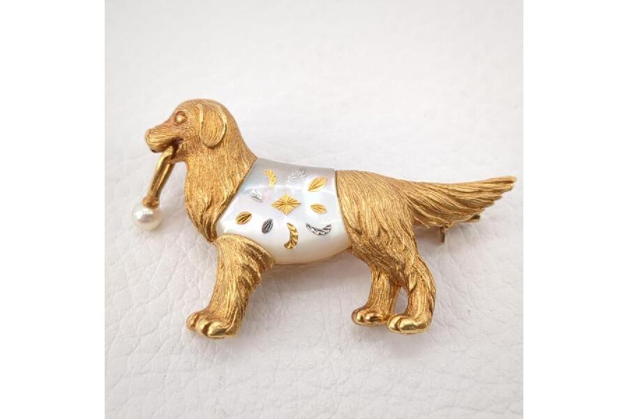 ミキモト ピクウェ シェル パール 真珠 ピンブローチ K18 10.4g 犬