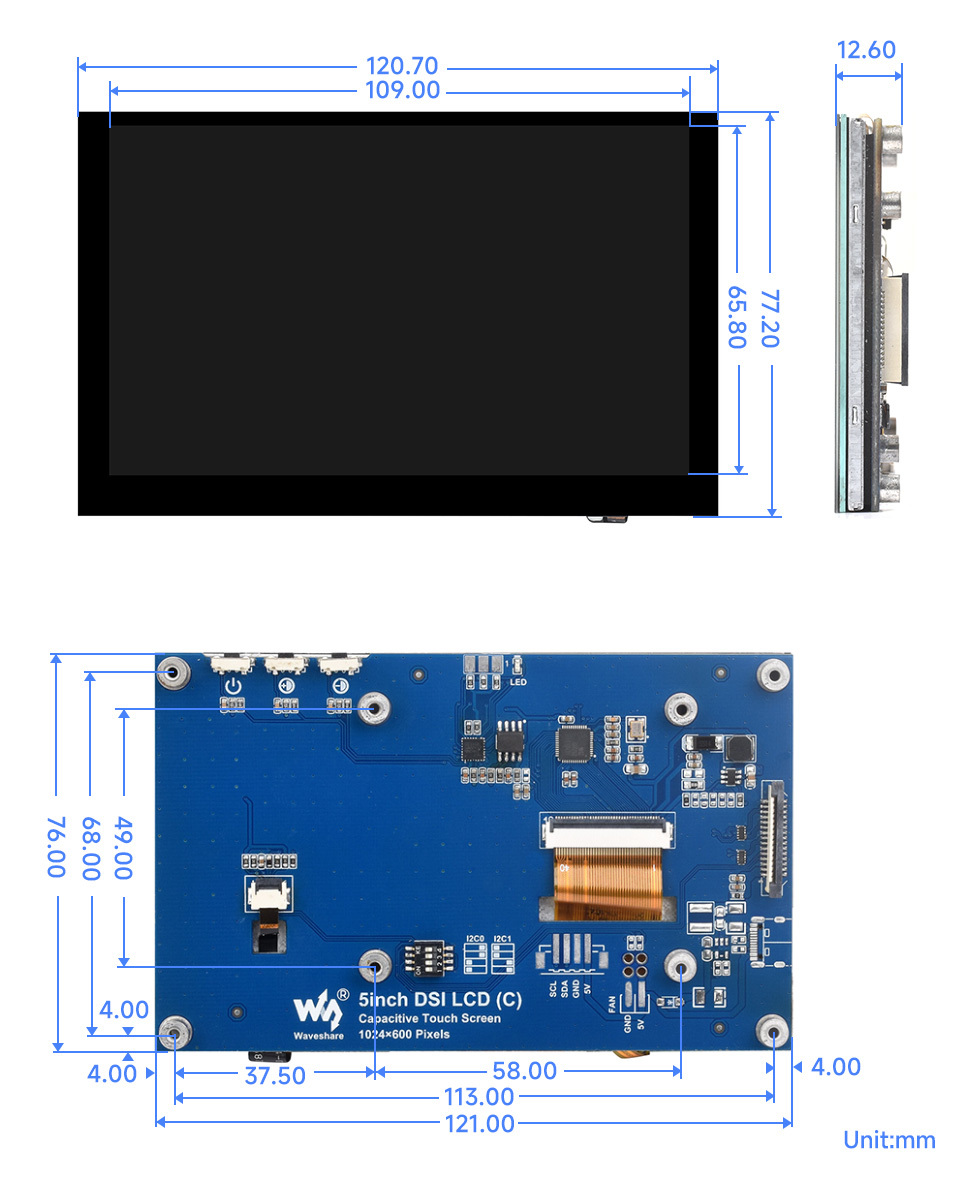 5inch Capacitive Touch Display For Raspberry Pi, DSI, IPS