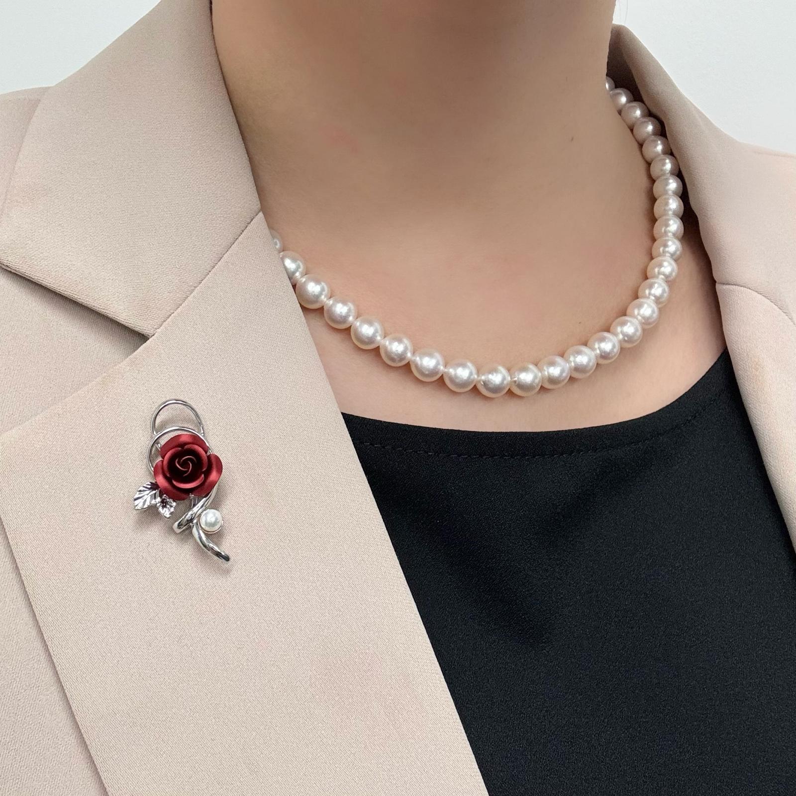 アコヤ本真珠 ピンブローチ 4-4.5mm ホワイト ラウンド 薔薇 モチーフ