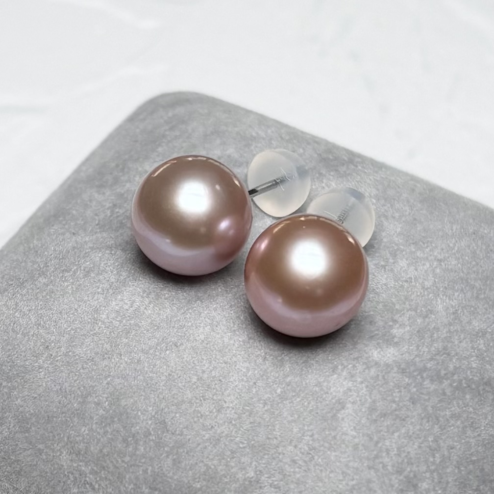 淡水真珠 パールピアス 10-11mm ピンクパープル オフラウンド PT900