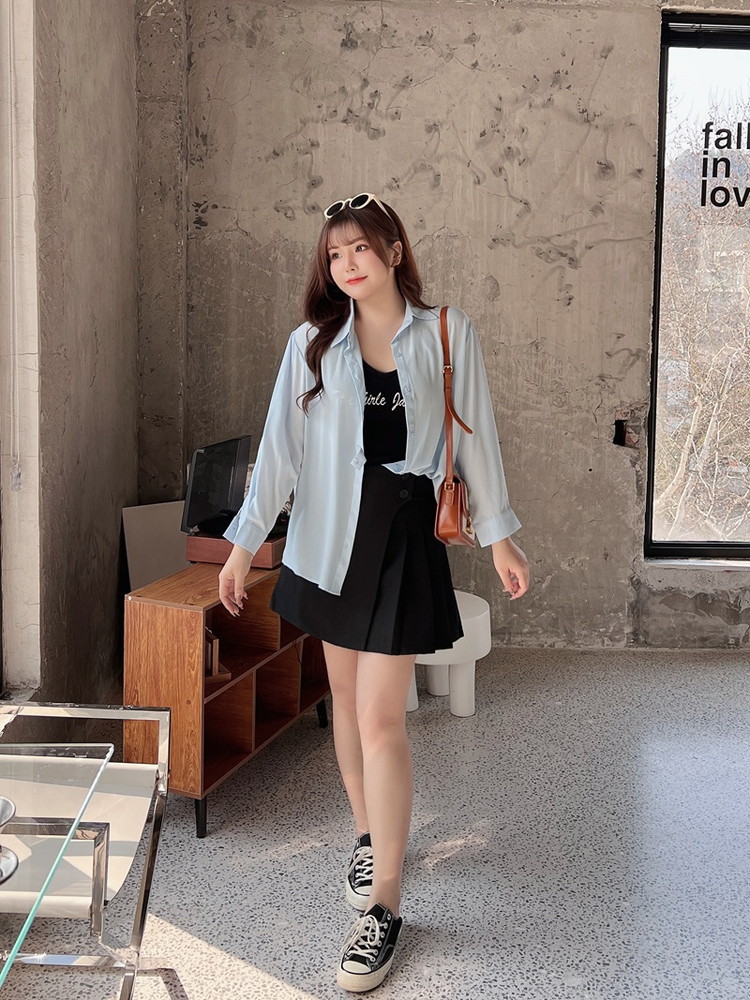 サイドプリーツのキュロットミニスカート☆ - 大きいサイズの韓国