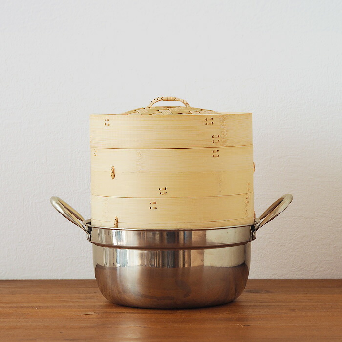 かごや 竹 中華せいろ 21cm 2段 ステンレス鍋付セット | 食器と料理