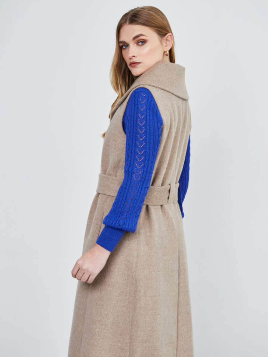 Longlined Baby Alpaca Coat Vest with Belt - Qinti - The Peruvian Shop