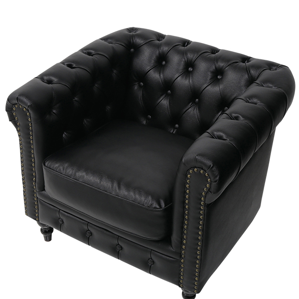 ブラックPUレザーコンパクトチェスターフィールドシングルソファ