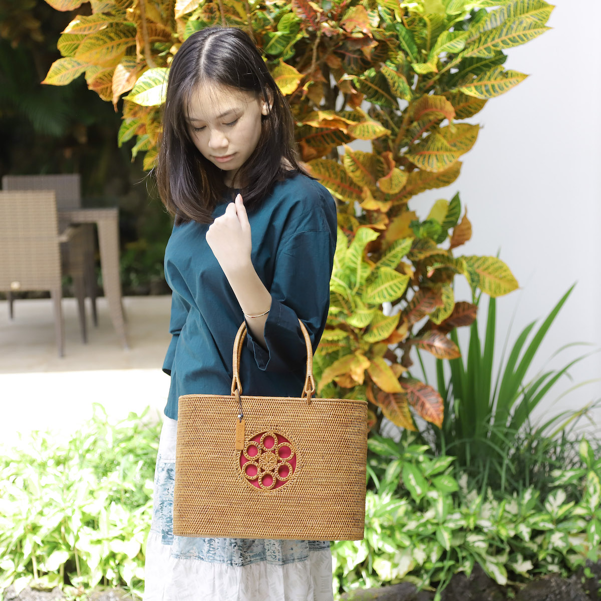 和柄紋入バッグ (NAB519) Rosily(ロージリー) バリ島 アタかごバッグ