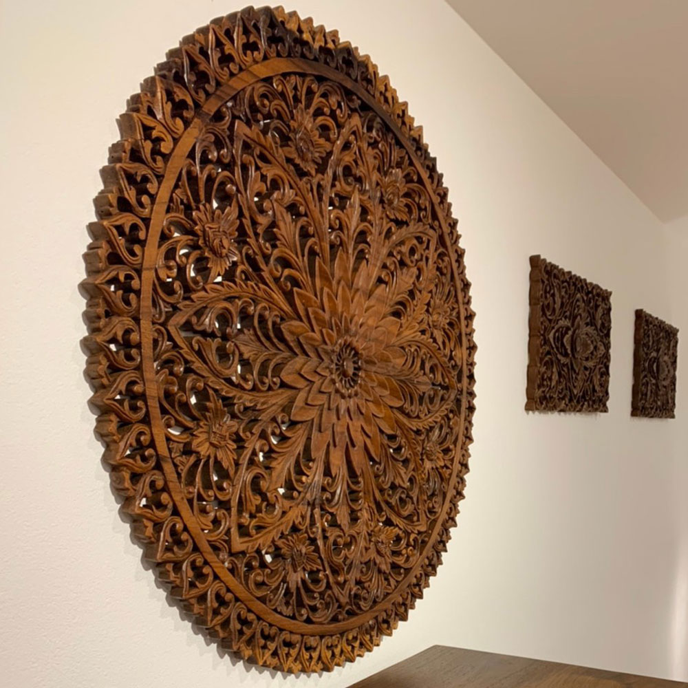 楽天市場】木彫りレリーフ φ78cm 木彫り レリーフ アートパネル 木彫り