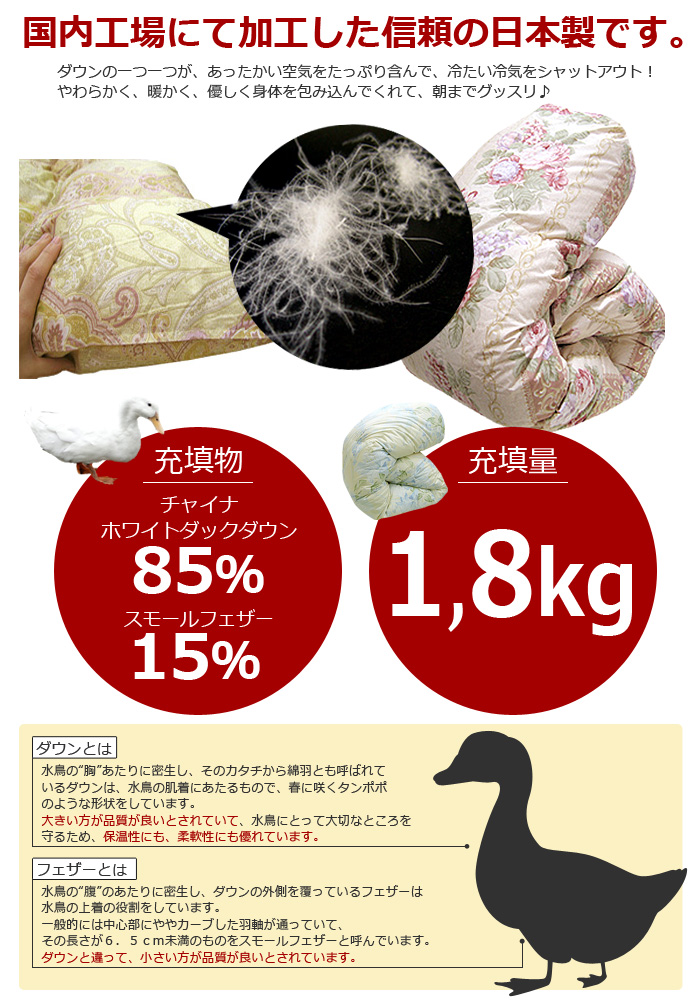 受注生産】【日本製】柄はおまかせ 羽毛掛け布団 ダブルサイズ 羽毛