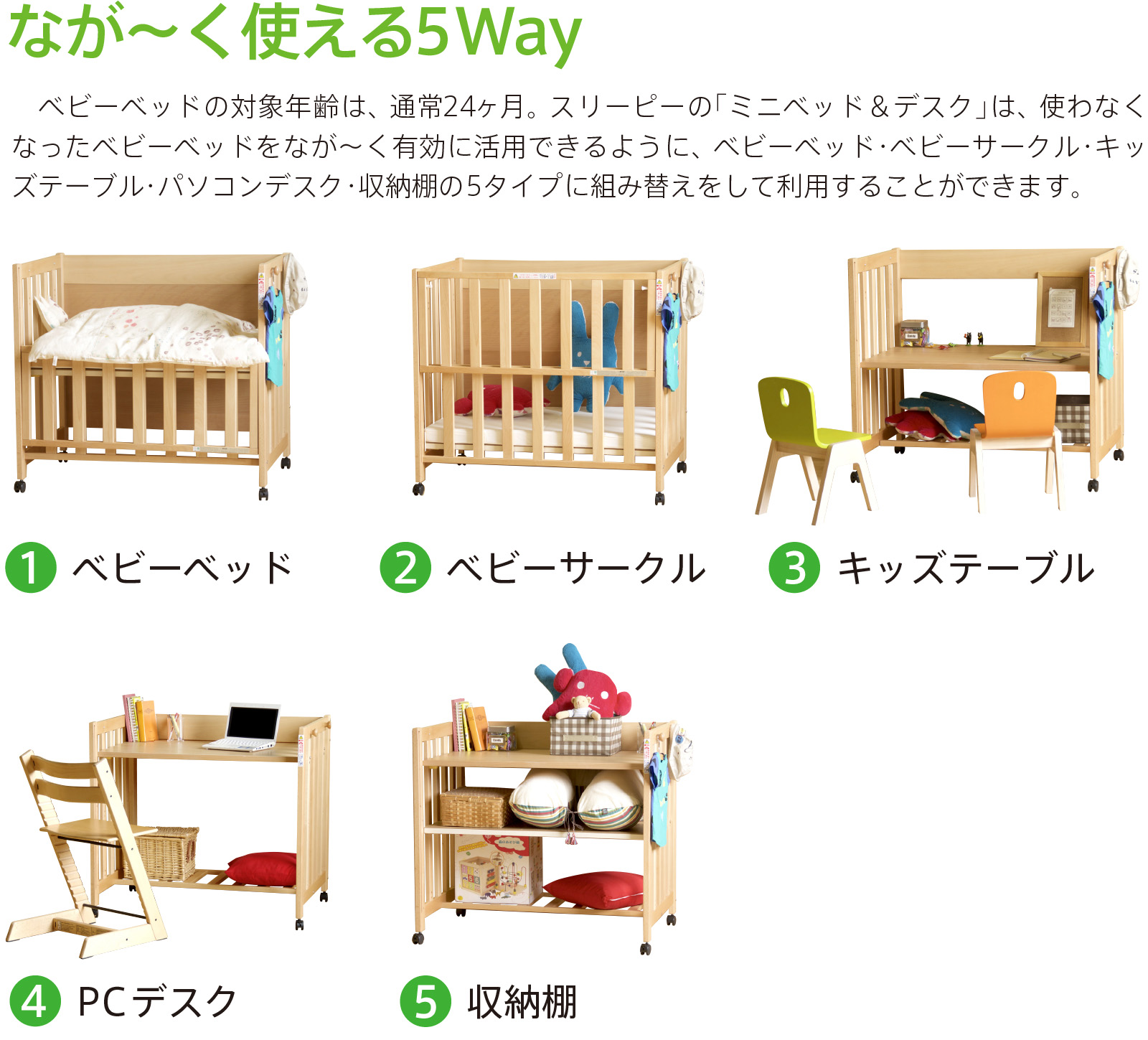 楽天市場】日本製 5way ベビーベッド 長く使える 「ミニベッド＆デスク