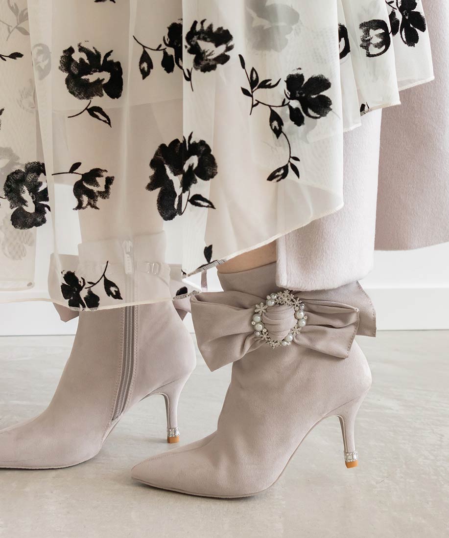 SALE】【Holiday Collection】2WAY ビジュー×リボン ショートブーツ