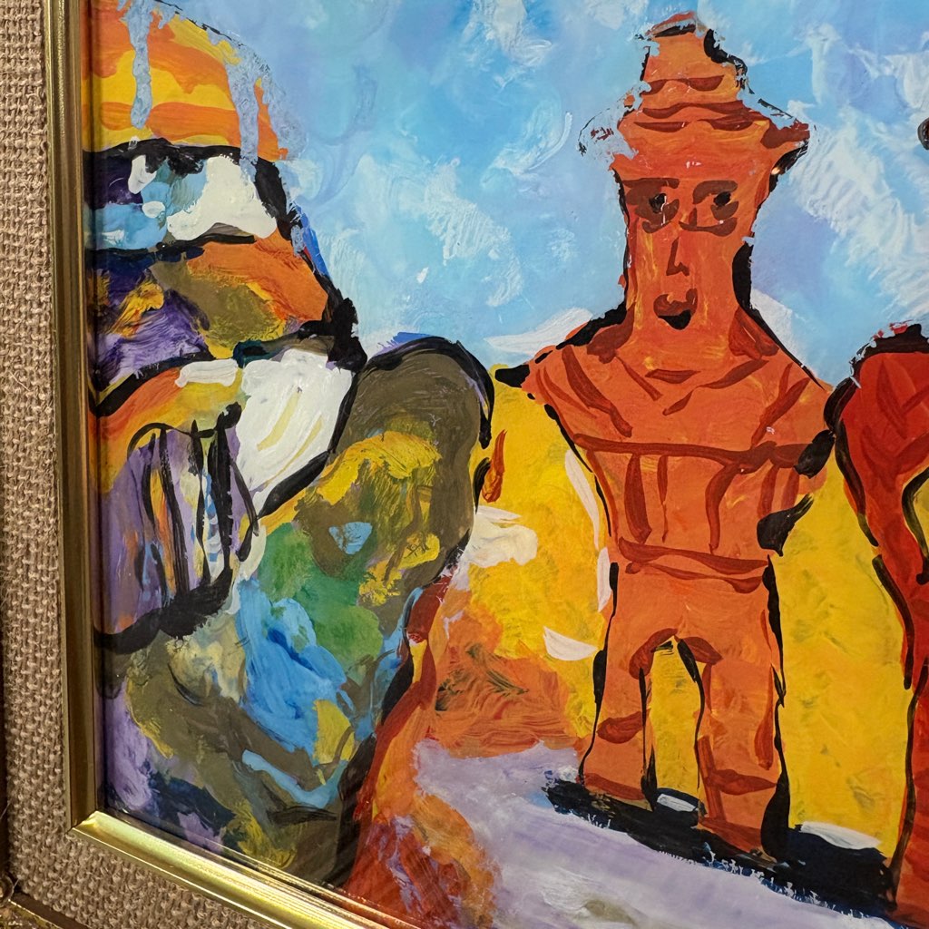 柚木沙弥郎 ガラス絵 「メキシコのはにわ人形」 アート 絵画 一点もの