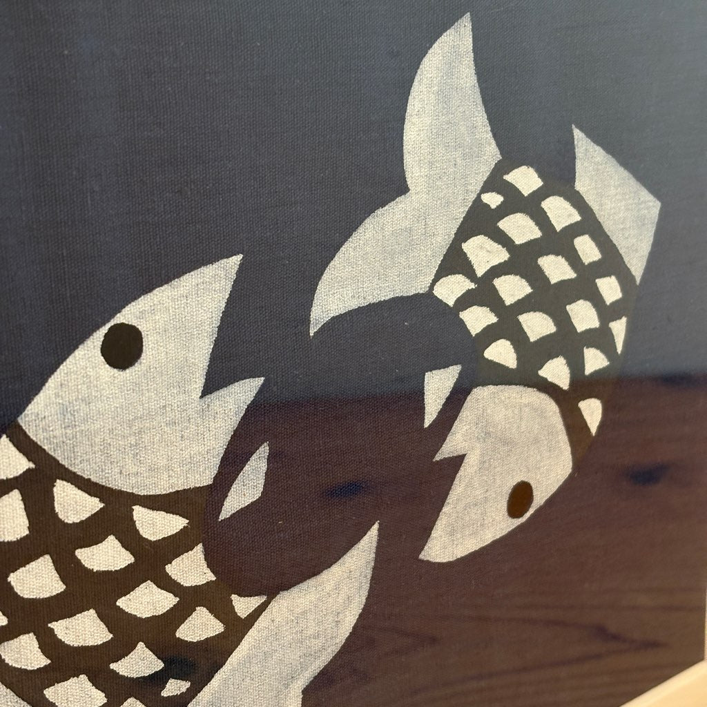 柚木沙弥郎 型染め 額入り布 魚 アート 絵画 一点もの 作家 中古