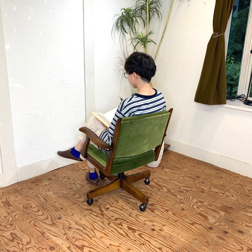 Karimoku カリモク コロニアル デスクチェア グリーン 回転椅子