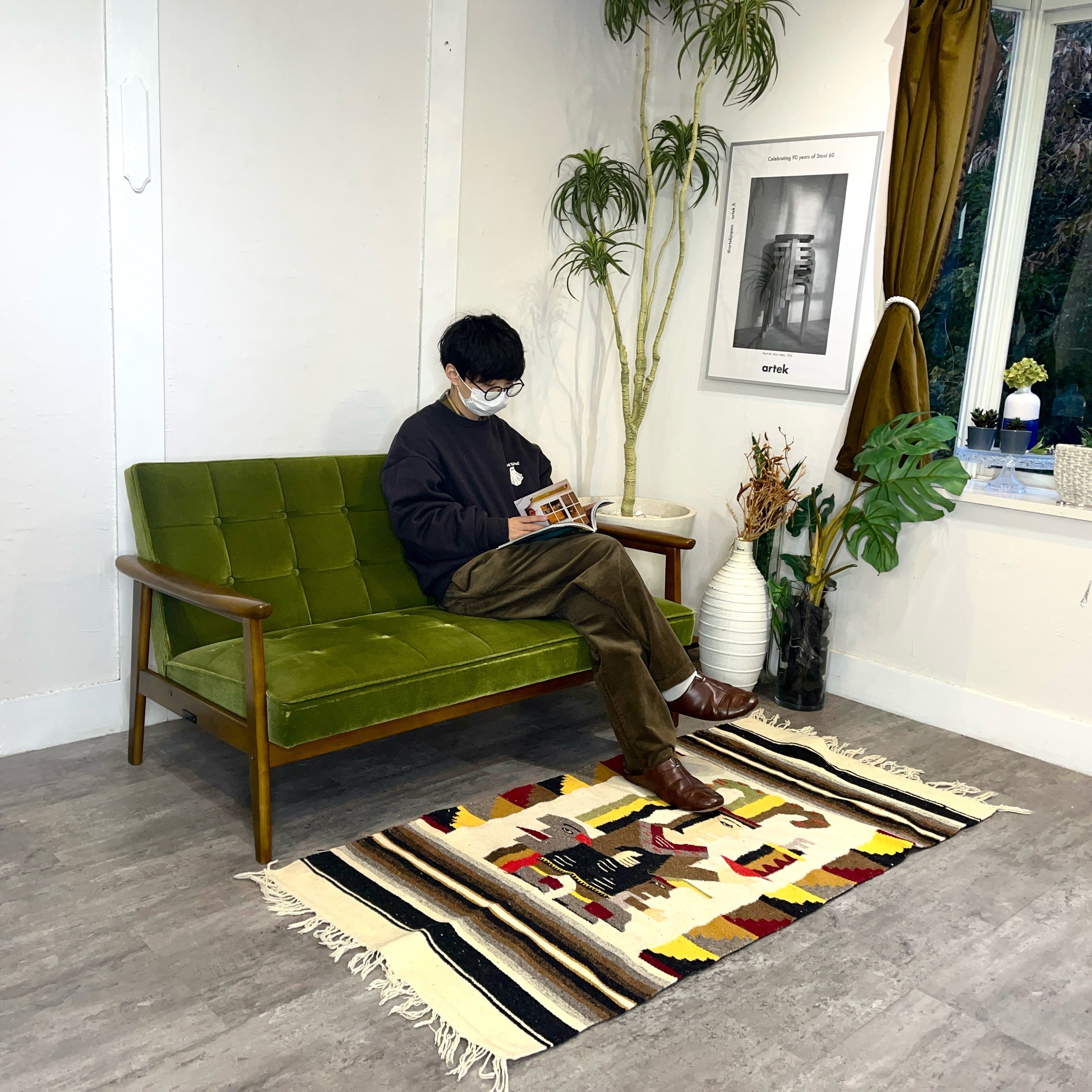 カリモク ソファー モケットグリーン ペットもお子様も大満足