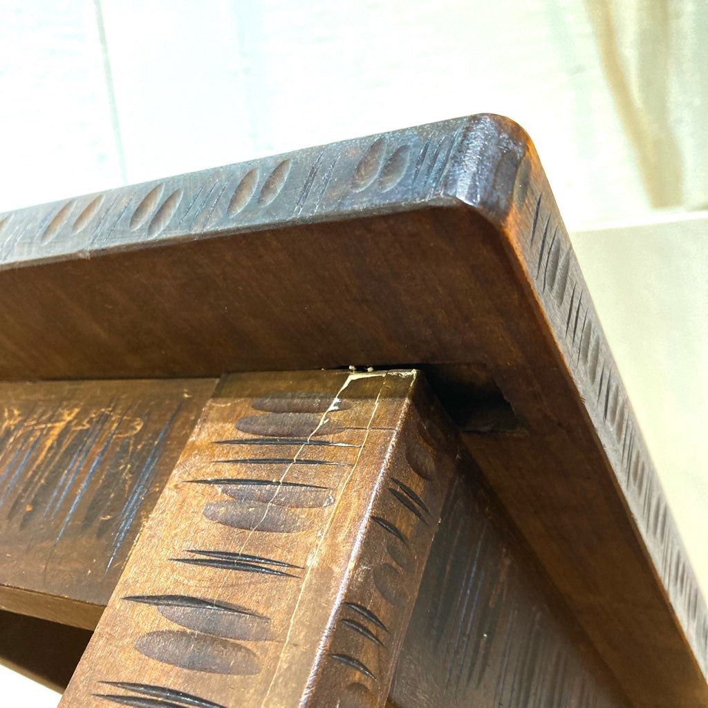 軽井沢彫り サイドテーブル スツール 中古 桜 彫刻 花台 ディスプレイ