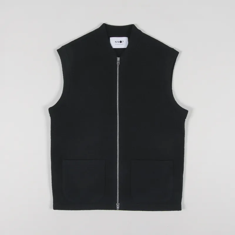 No Nationality 07 Mens Boiled Zip Vest Black Merino Wool Gilet