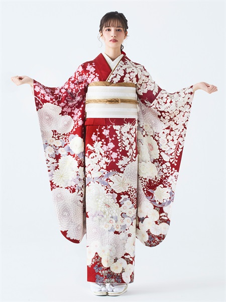 正絹振袖レンタルセット 緋色の祝い(赤)【和風館ICHI】