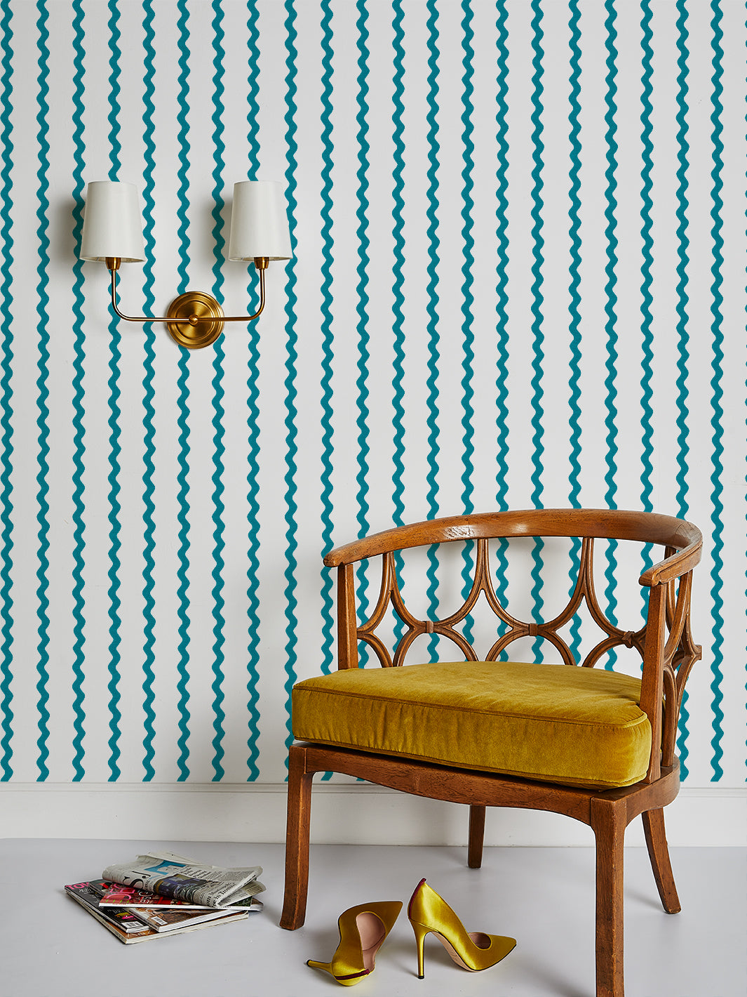 Ric-Rac Stripe on White' Wallpaper by Sarah Jessica Parker - Peacock