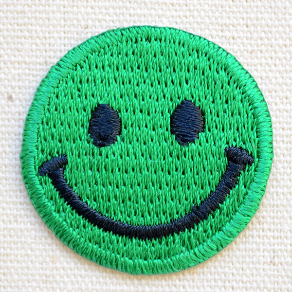 ミニワッペン スマイルマーク/スマイリーフェイス(グリーン/ブラック