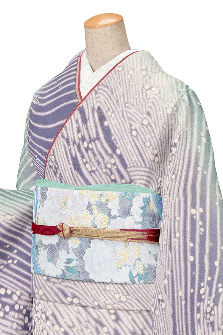 訪問着レンタル 訪問着Lサイズ 十日町友禅 絞り：滝泰 流線 藤紫｜着物