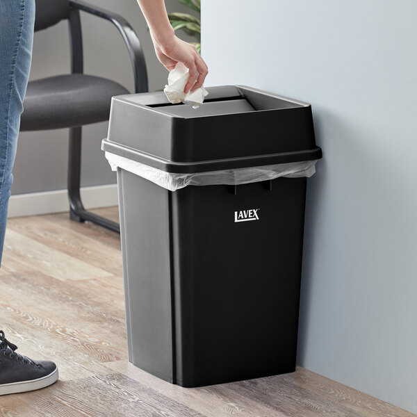 19 Gallon Black Square Trash Can with Drop Shot Lid