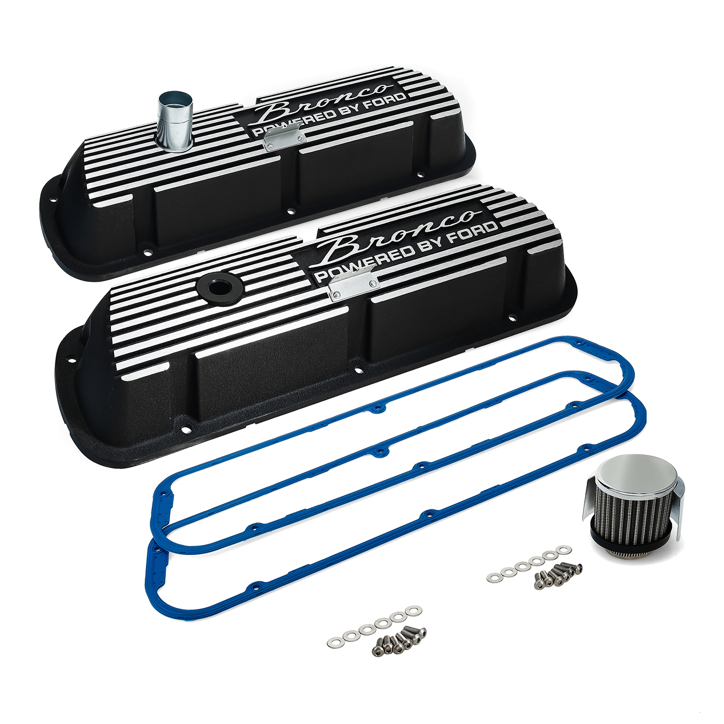 Black Bronco Script Valve Covers Kit - SBF V8 for '66- '79 Bronco