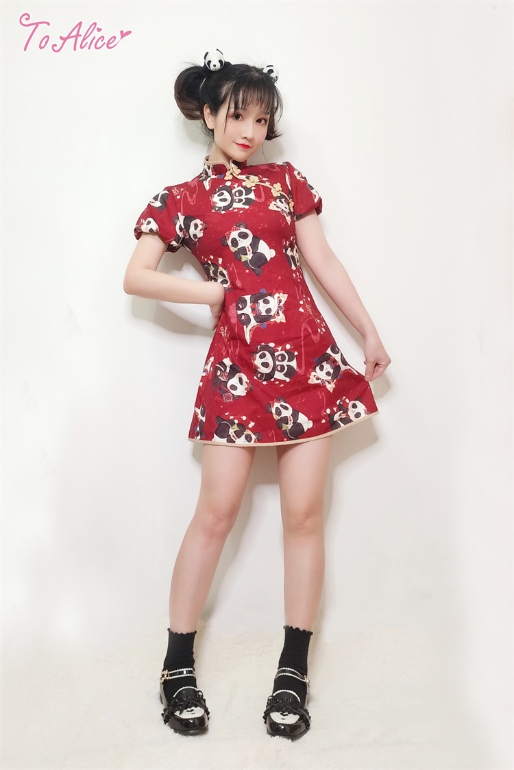 ToAlice】C5334お祝いパンダパフ袖チャイナワンピース【50％OFF】 - To