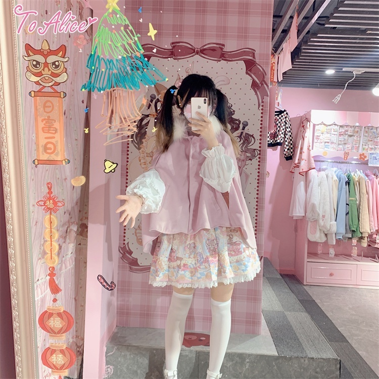 Last one】【ToAlice】C8589ふわふわラビットマントコート(中綿入り