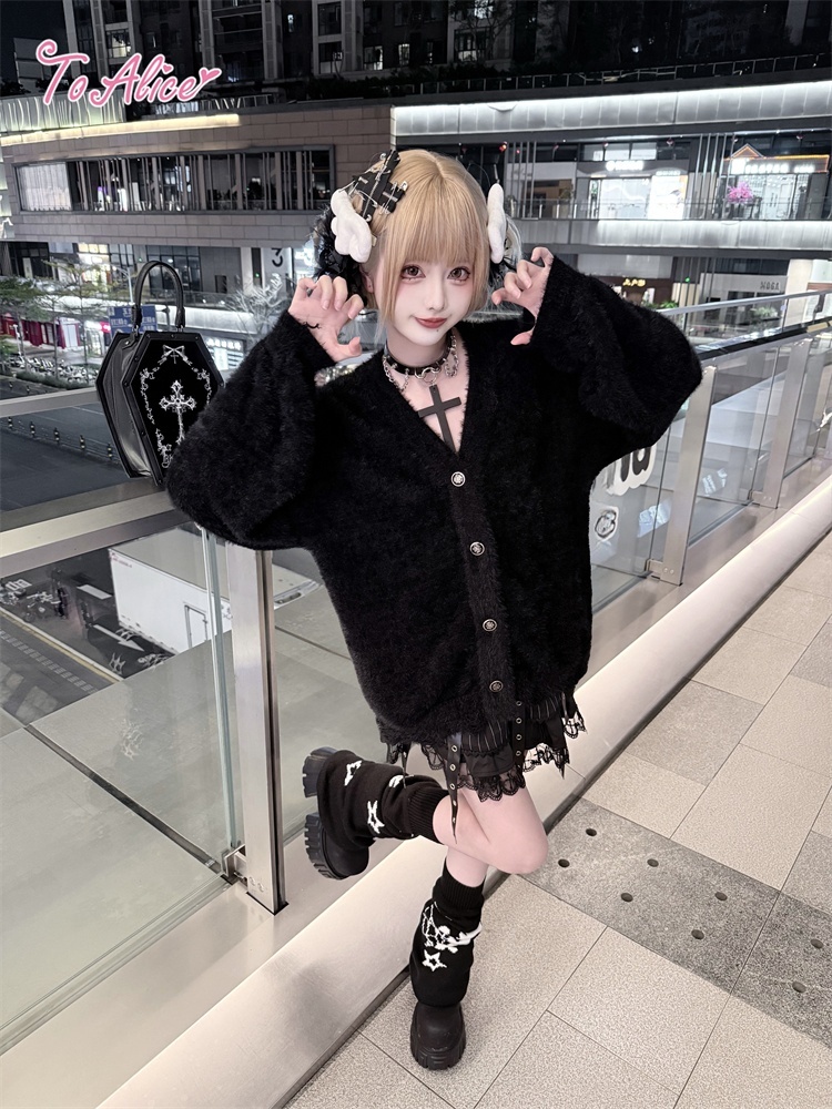 Black Shamrock】F213 ダーククロスニットカーディガン - To Alice