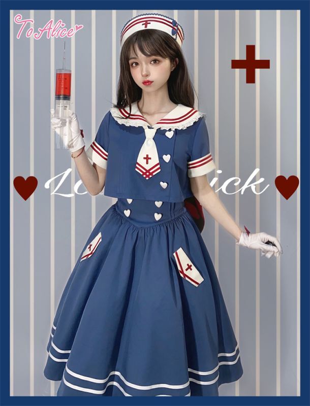 Last one】【BearCollege】J922 ハイウエストミモレ丈マリンスカート