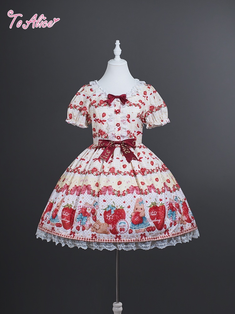 ToAlice】L1211 StrawberryRabbitプリントワンピース - To Alice