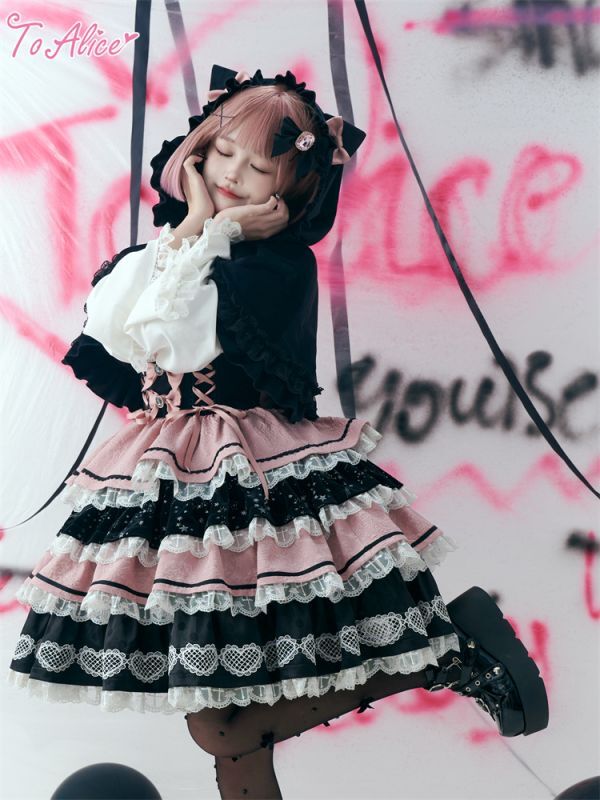 ToAlice】L1356ウィッチキャットコルセット風ティアードワンピース