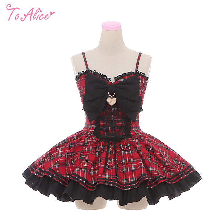 Last one】【ToAlice】L1637タータンチェックビッグリボンジャンパー