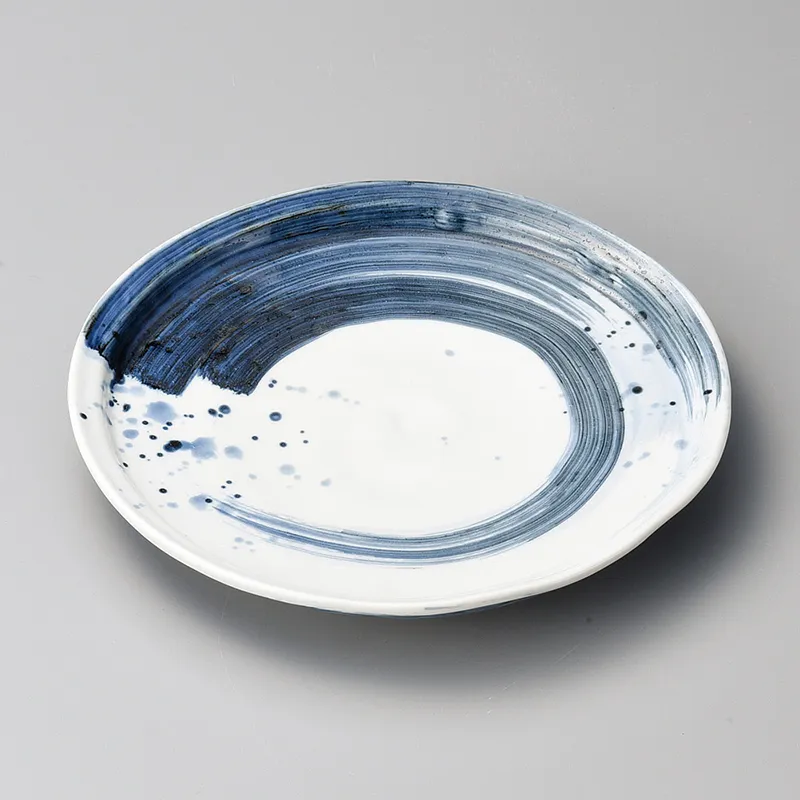 呉須刷毛目8.0変型皿(和風丸皿(中サイズ))|食器通販の陶磁庵