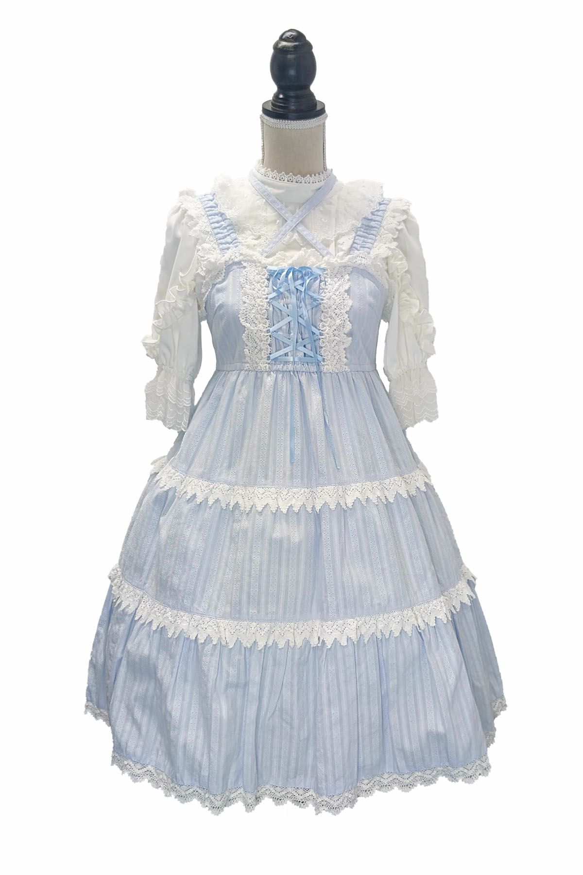 からみ3段ティアードジャンパースカートセット サックス｜東京ロリィタ