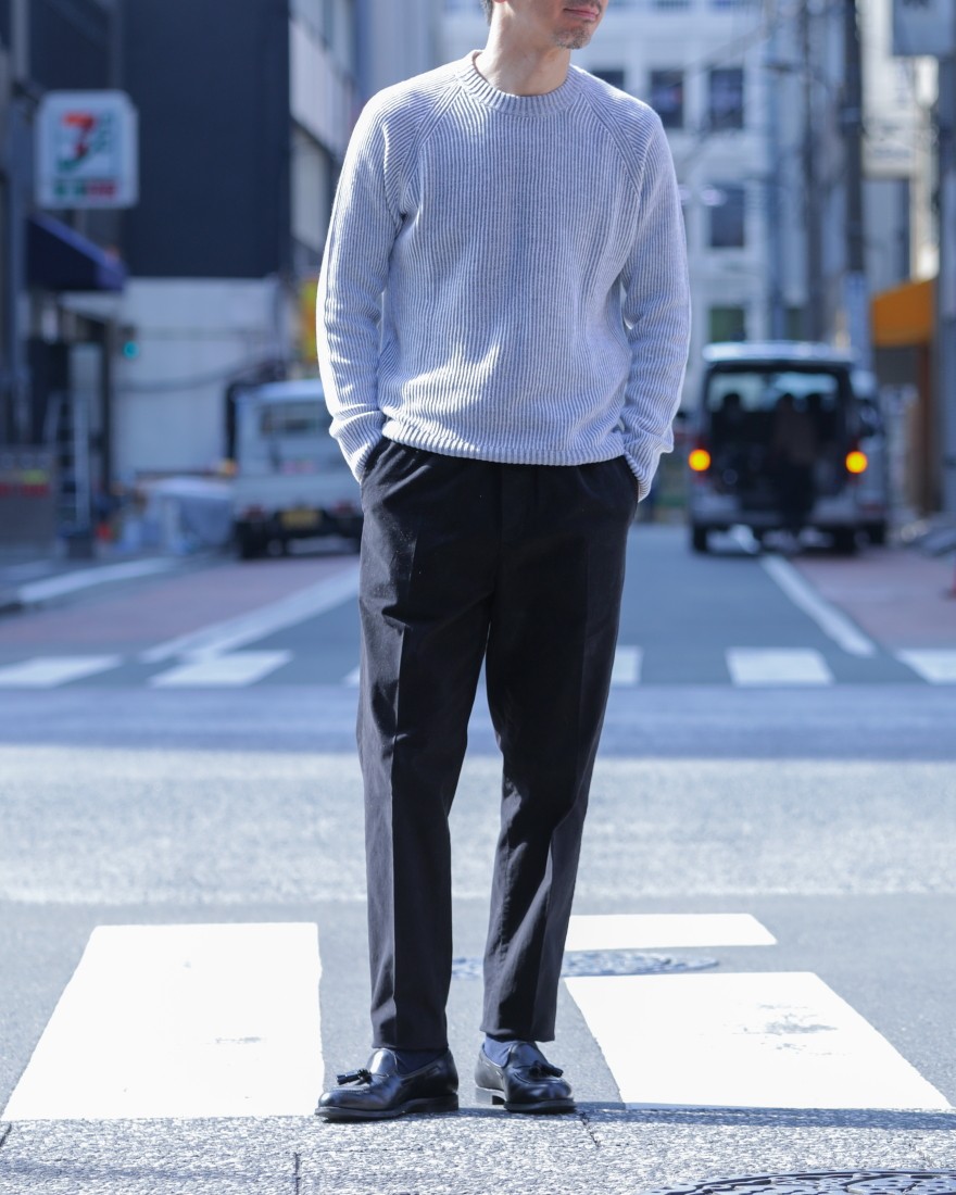 リネンコットン クルーネック畦ニット｜GRAN SASSO（グランサッソ