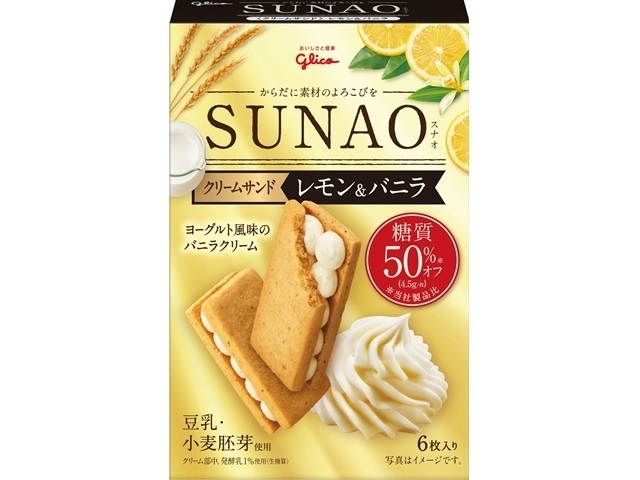 グリコ SUNAOクリームサンドレモン&バニラ6枚 (4901005584228) の