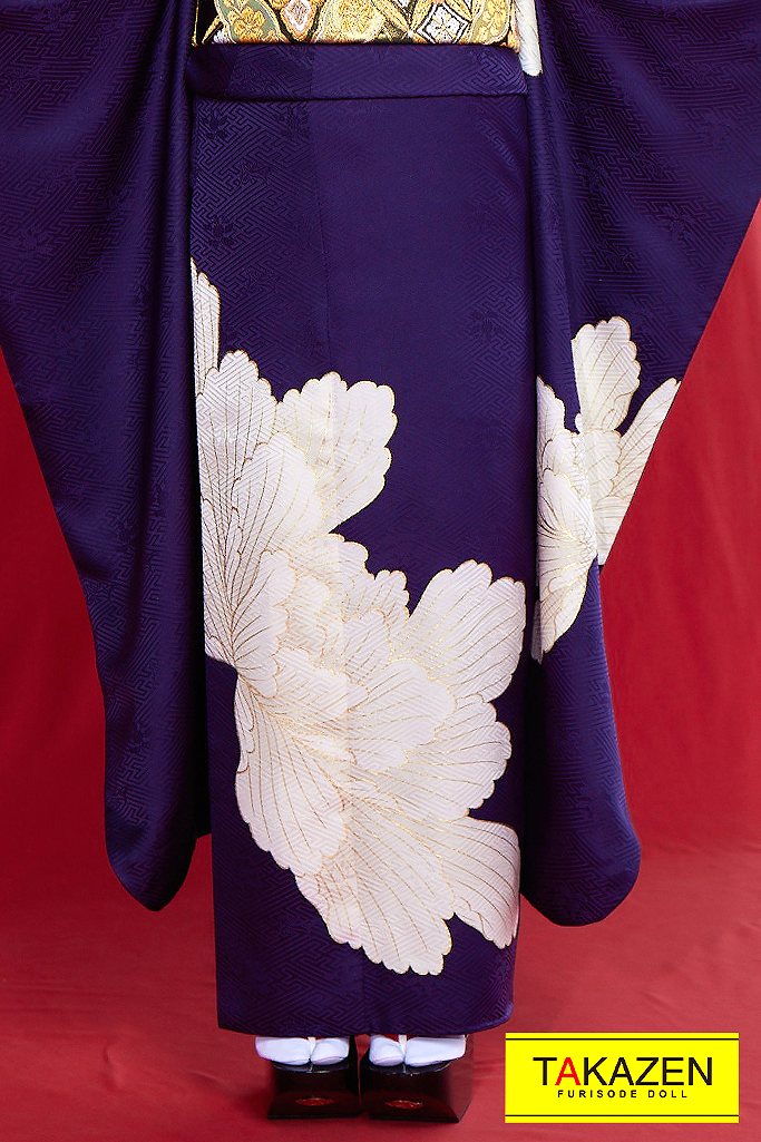 ジャパンモード 紫/クリーム 牡丹柄 シンプル ワンポイント 渋い