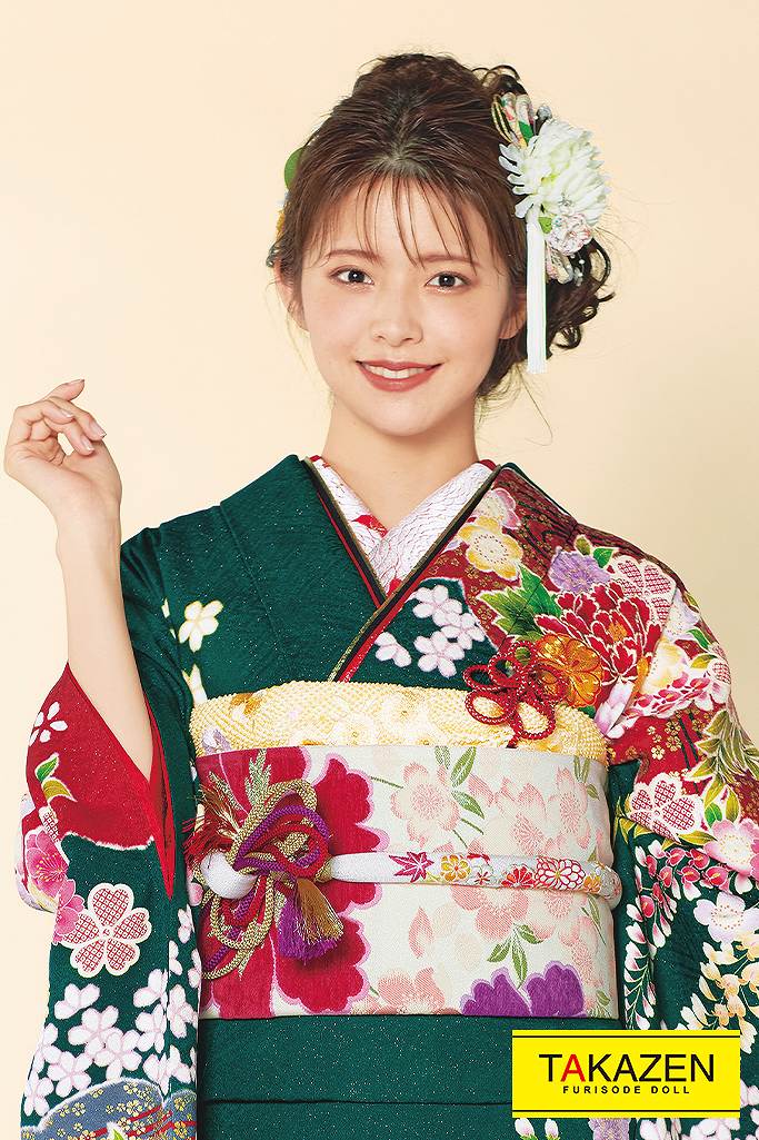 正統派古典 柄/大柄 赤/グリーン(緑色) 豪華 古典柄振袖 華やか