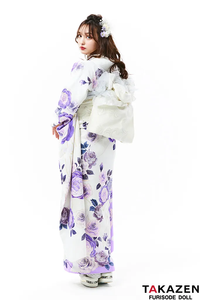 ヘップバーン 薄紫/白 バラ柄/リボン柄 セレブ キラキラスワロフスキー