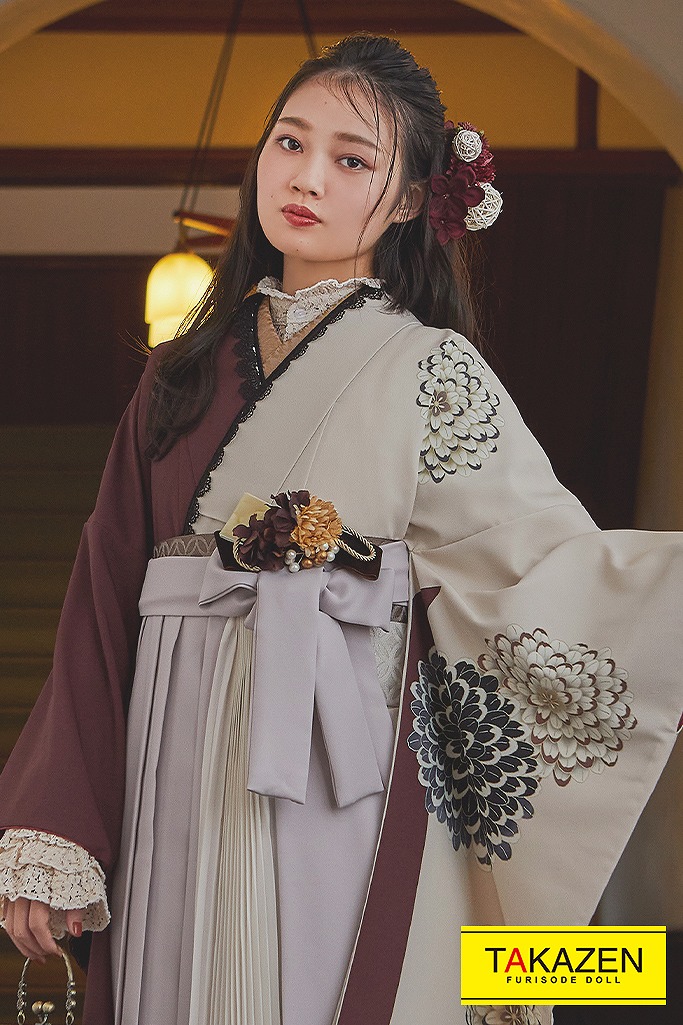 ヴィンテージスタイル クリーム/エンジ/バイカラー 個性的 レース