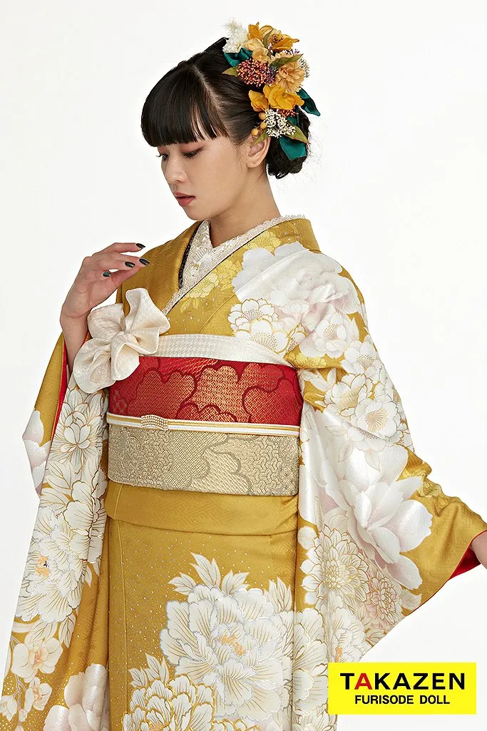 正統派古典 マスタード/からし ボタン柄/藤の花柄 ヴィンテージ