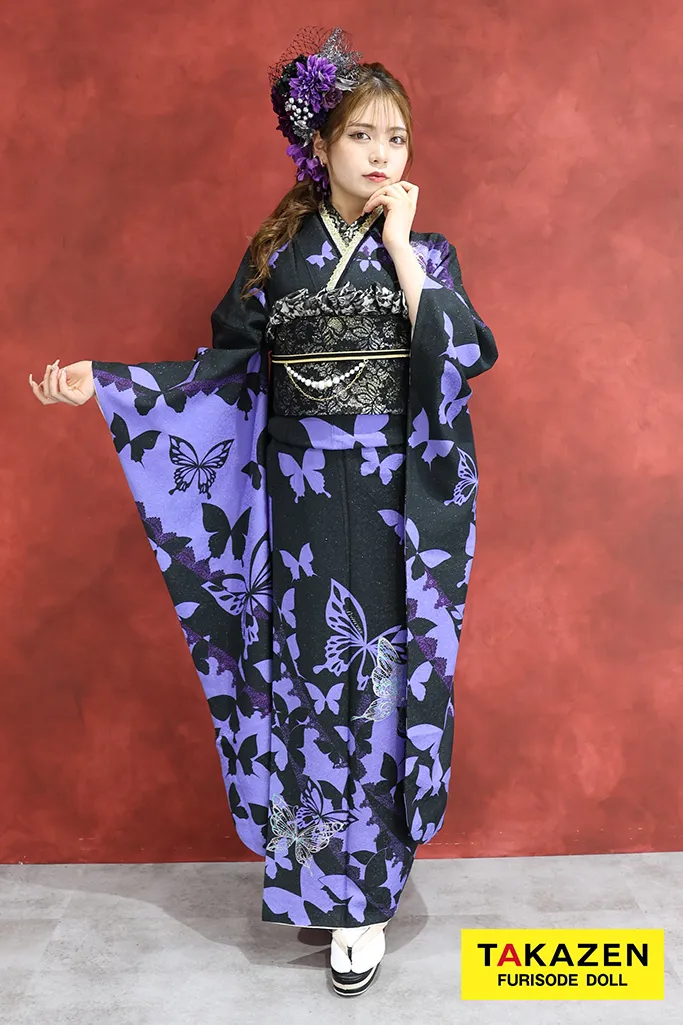 格安モード 黒/紫 蝶々柄 かっこいい グラマラス 派手 目立つ 人と被ら