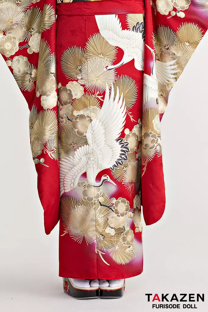 正統派古典 赤/金 鶴柄/針松柄 豪華 華やか 綺麗 クラシカル 金彩京