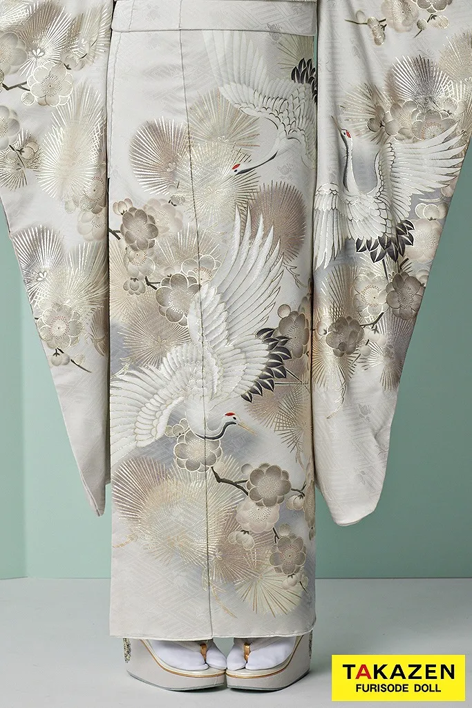 くすみカラーエレガント グレー/ニュアンスカラー 鶴柄/針松柄 大人っ