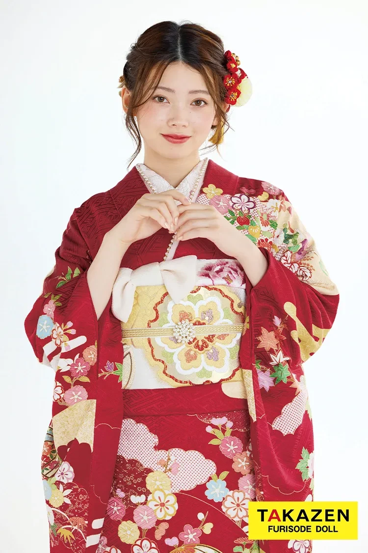 最高級古典柄振袖 関芳/最高級金彩刺繍絞り友禅 白/ボルドー 藤/桜/菊