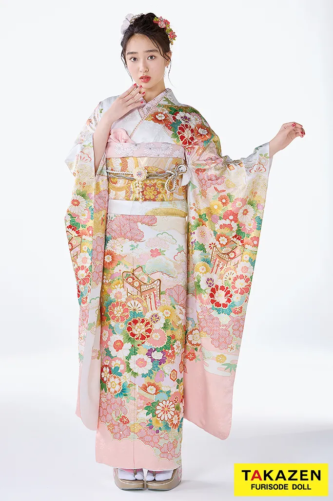 プレミアム古典 吉澤織物/最高級金彩手描友禅 白ピンク かわいい 吉祥