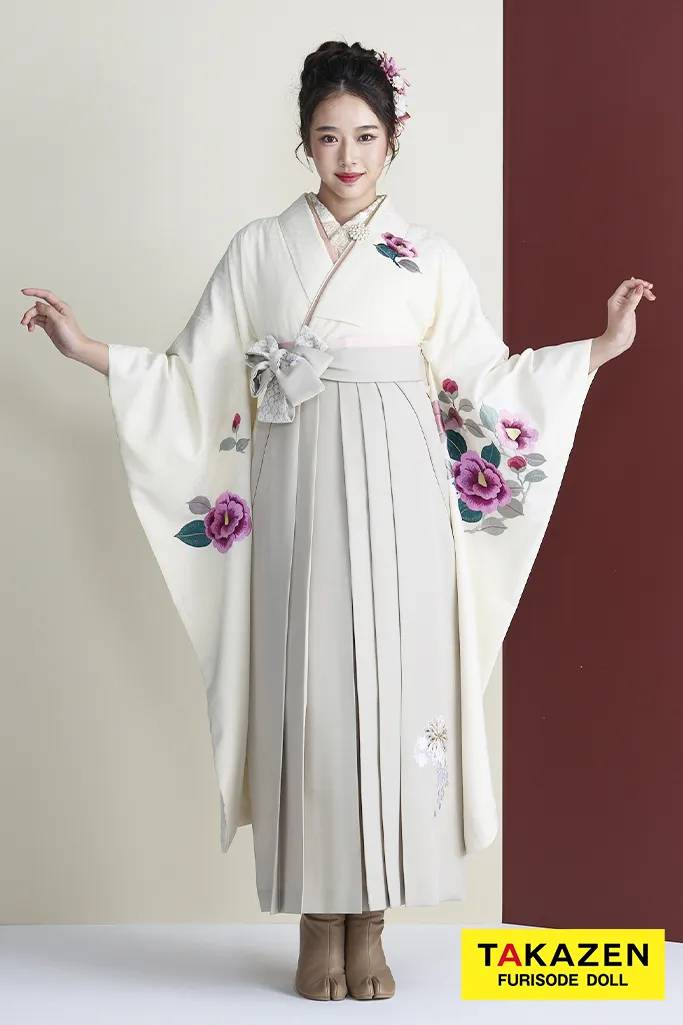 正統派古典 白/アイボリー 椿柄刺繍 シンプル すっきり ワンポイント