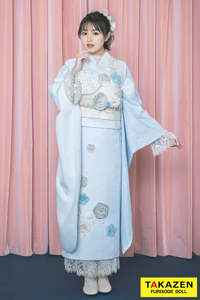 ヘップバーンミニョン 水色 立体花 フレンチガーリー おしゃれ レース