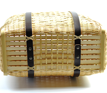 竹かご鞄 大 革手/買い物かご大 革手 －白/竹かご/かごバッグ