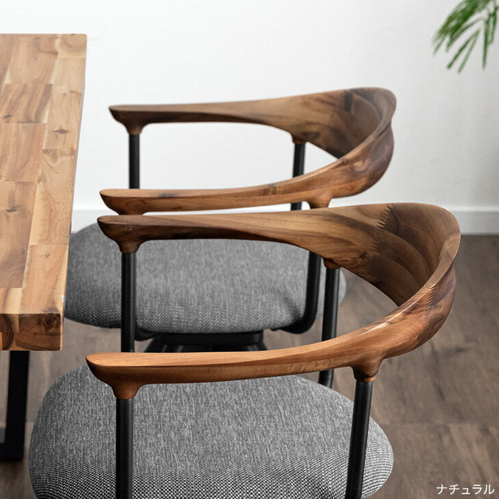 2脚セット］天然木 ダイニングチェア 回転式 肘付き リビングチェア